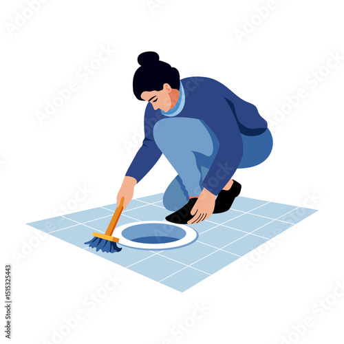 A flat style illustration showing a character scrubbing the floor