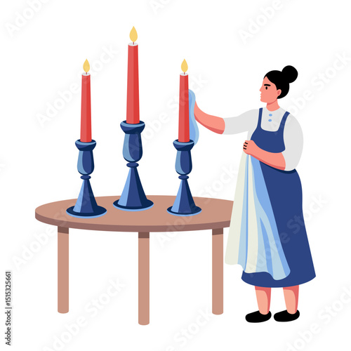 A flat style illustration showing candle cleaning