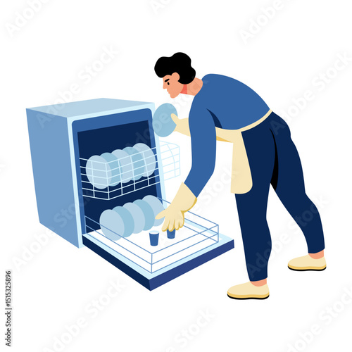 A flat style illustration of dishwasher