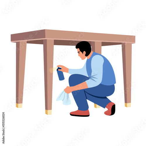 A flat style illustration showing a person polishing table