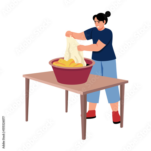 A flat style illustration showing a person washing clothes