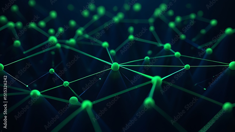 Abstract Network Interconnected Green Nodes and Lines, Digital Connectivity Visualization Abstract Network Interconnected Green Nodes and Lines, Digital Connectivity Visualization