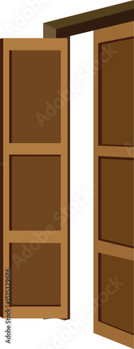 Vector Illustration of a Traditional Wooden door with Open Shutters – Flat Design Element for Architecture and Interior Projects