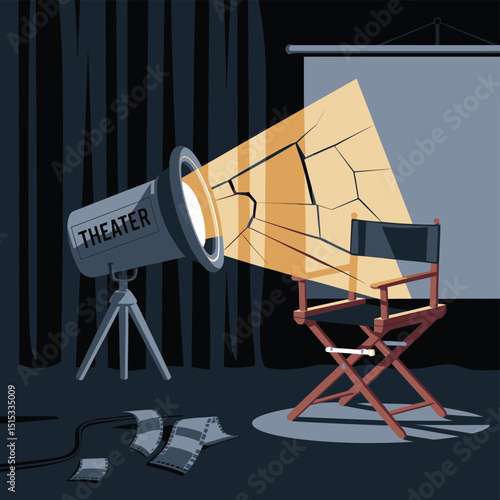 vector icons for cinema, Director's Chair , theatrical roles, video tape, cinema shattered spotlight, Theater Ticket
