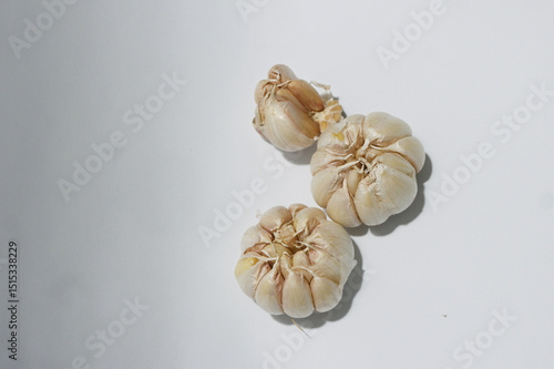 Close up of garlic free copy space isolated white background