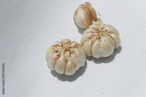 Close up of garlic free copy space isolated white background