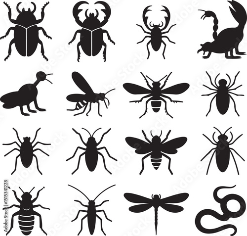 Insect and Animal Silhouette Collection Vector Set