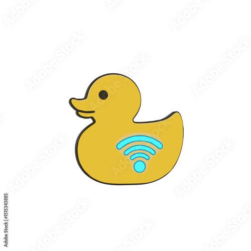 Cartoon rubber duck with Wi-Fi symbol in bright colors  