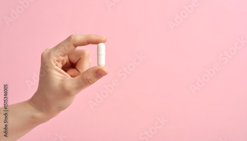 Hand holding white capsule with pink.