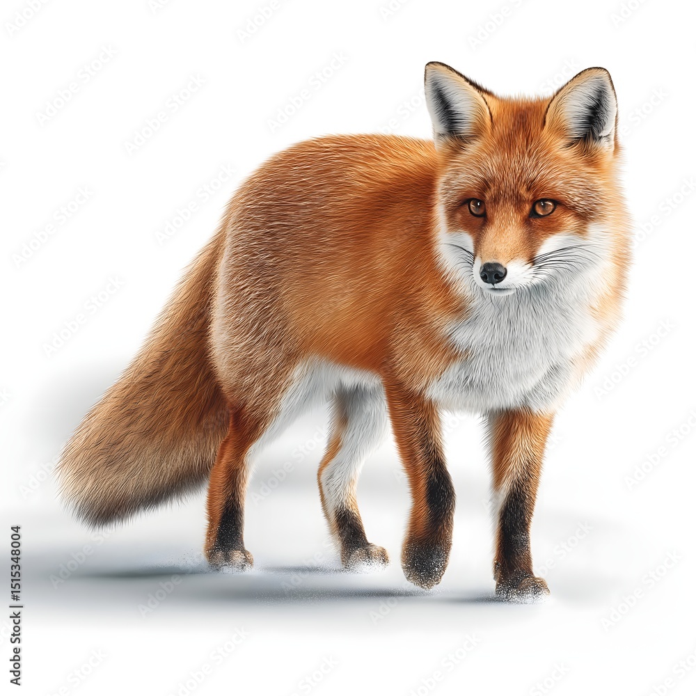 Obraz premium Alert fox standing gracefully, vibrant orange fur, keen gaze, embodying wild beauty and nature's elegance, perfect for wildlife themes.