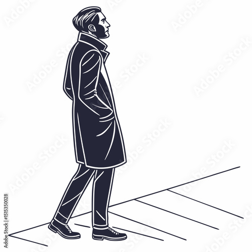 Stylish man walking confidently in tailored coat on city street  