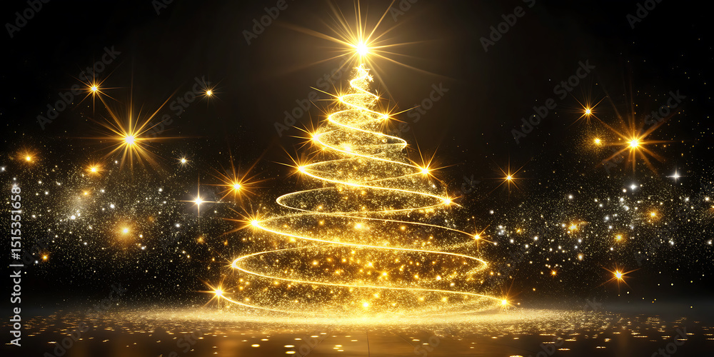 Naklejka premium Golden sparkle christmas tree image