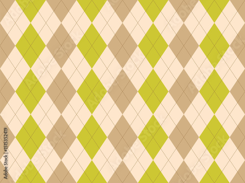 Elegant argyle pattern in muted lime green, beige, and cream.  Perfect for backgrounds, textiles, or stylish website design.  Classic, timeless geometric design evokes sophistication and tradition.