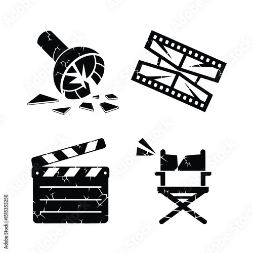 vector icons for cinema, Director's Chair , theatrical roles, video tape, cinema shattered spotlight, Theater Ticket
