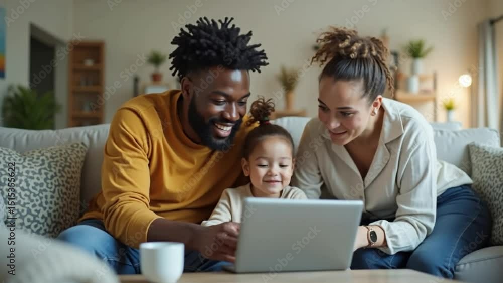 Family Using Tablet Device Together at Home Family Using Tablet Device Together at Home