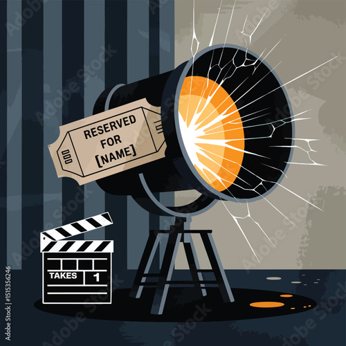 vector icons for cinema, Director's Chair , theatrical roles, video tape, cinema shattered spotlight, Theater Ticket
