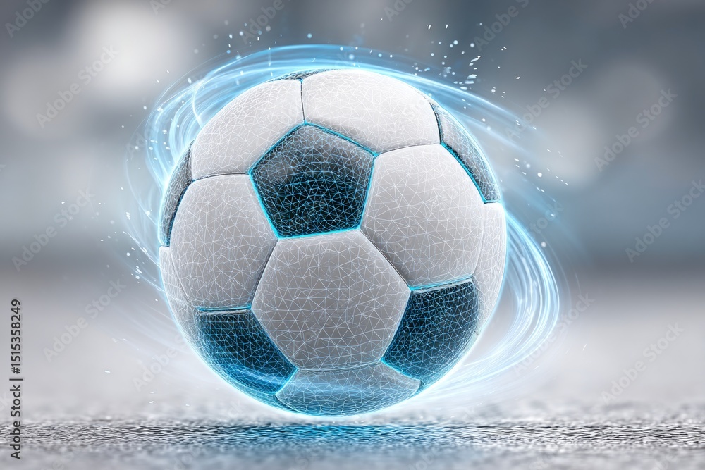 Fototapeta premium 3D Soccer Ball with Digital Energy Swirls