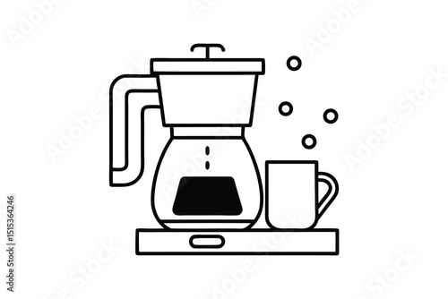 Line art coffee maker brewing fresh coffee cup