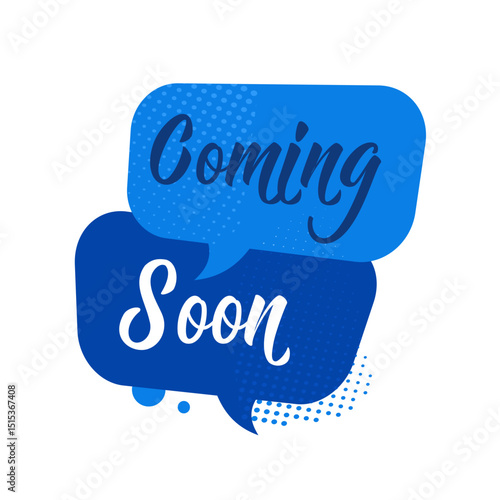 coming soon symbol, speech bubble, sign — vector illustration