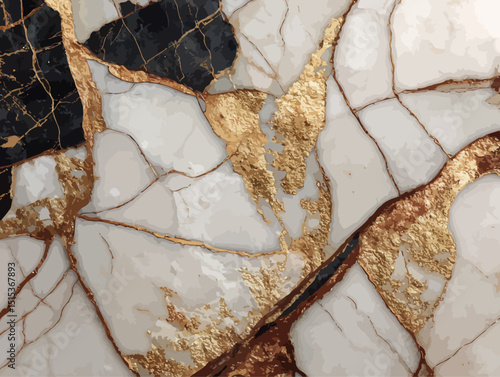 Luxurious Gold and White Marble Abstract Patterning with Elegant Texture