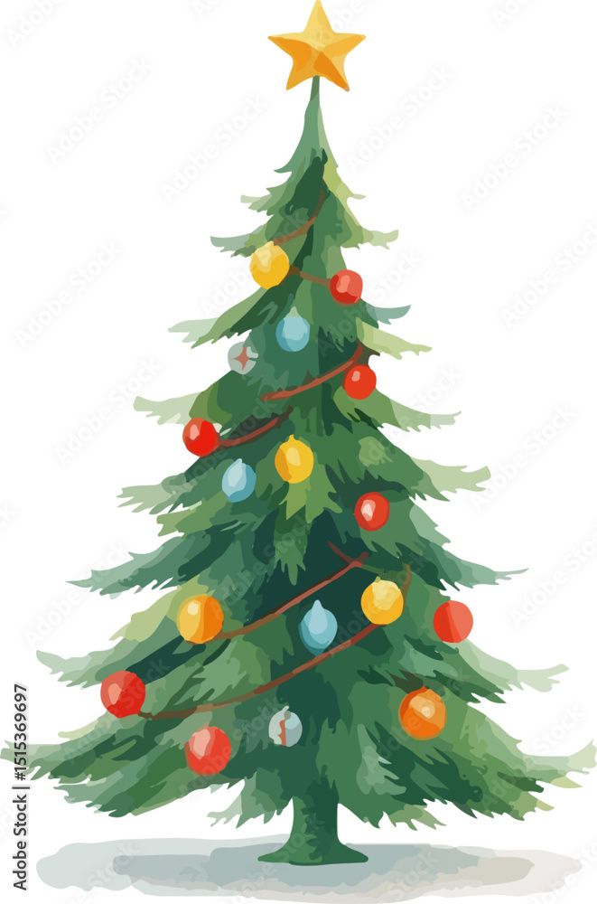 Fototapeta premium Decorated Christmas tree vector illustration.