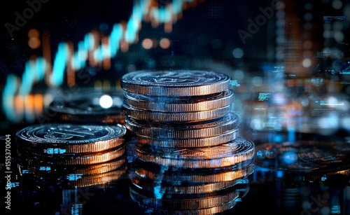 Stacks of Coins Reflecting Financial Growth in a Digital Environment