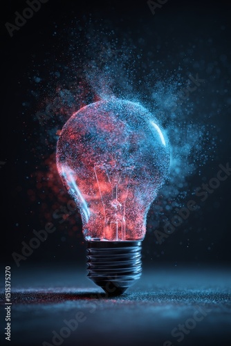 Colorful Explosion of Light Bulb With Red and Blue Smoke Against Black Backgr...