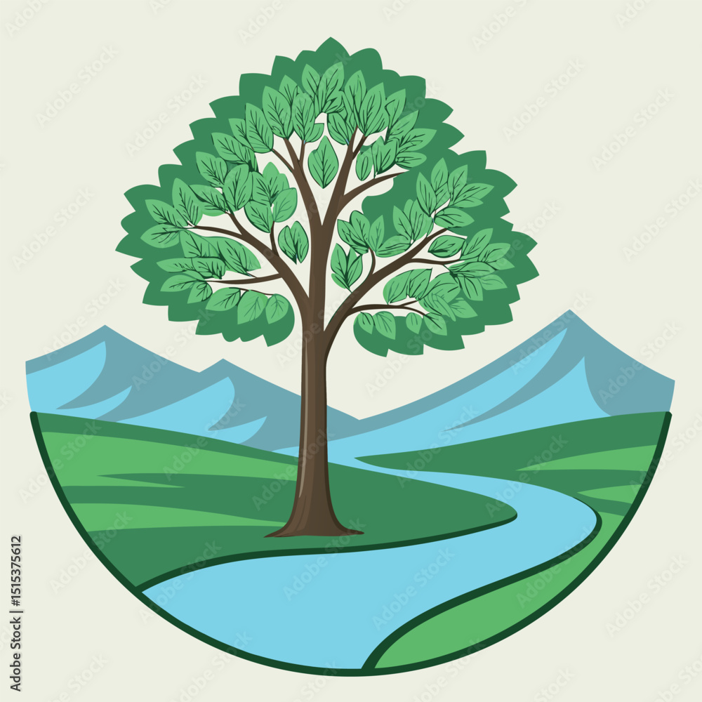 Obraz premium Majestic tree river mountains scenic landscape