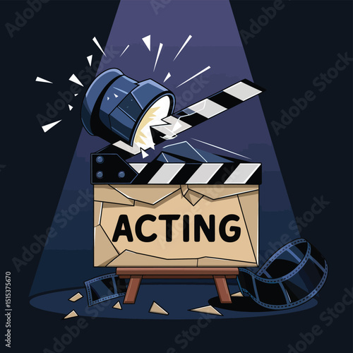 vector icons for cinema, Director's Chair , theatrical roles, video tape, cinema shattered spotlight, Theater Ticket
