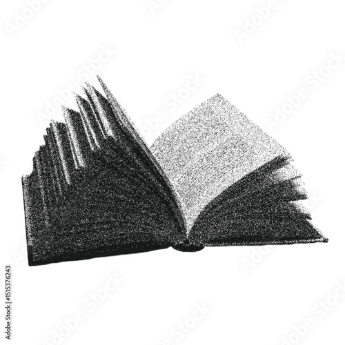 Opened book halftone stipple effect. Retro  texture with grunge and punk rock aesthetics. nostalgic and gothic-themed design