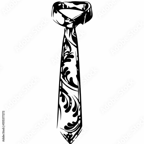 Elegant black and white patterned tie with floral design  