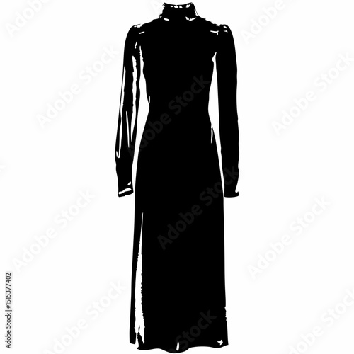 Elegant long dress with long sleeves in silhouette style  