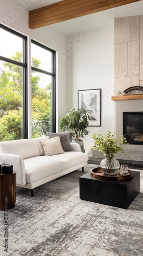 Cozy Modern Living Room With Large Windows and Understated Decor in Daylight