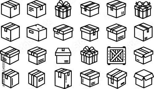Box icon set, with white background.
