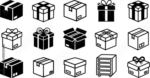 Box icon set, with white background.
