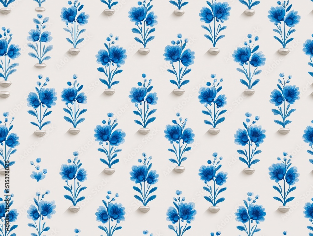 Seamless floral pattern featuring blue flowers on a light background, ideal for textile design, wallpaper, or creative projects with a charming aesthetic Seamless floral pattern featuring blue flowers on a light background, ideal for textile design, wallpaper, or creative projects with a charming aesthetic