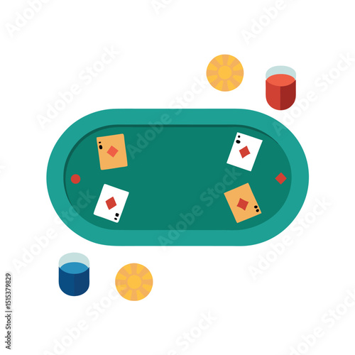 Top Down View of Poker Table with Chips