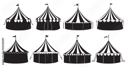 Circus tent silhouette, print simple black icon and white circus tent vector silhouette illustration isolated on a white background, black and white vector icon