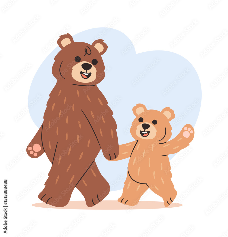 Obraz premium Bear family walking together cartoon