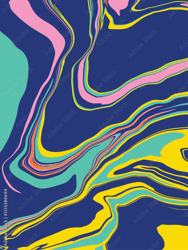 Fotografie Blue and yellow liquid fluid art pattern close up
