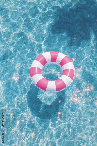Enjoying a Sunny Day by the Pool With a Floating Ring in Crystal Clear Water