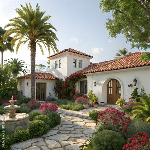 luxury villa with garden and palm trees