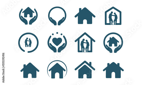 Collection of Home and Care Icons Representing Protection Support and Community Services
