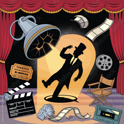 vector icons for cinema, Director's Chair , theatrical roles, video tape, cinema shattered spotlight, Theater Ticket
