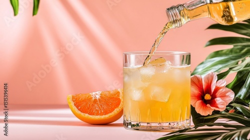 Refreshing Cocktail Being Poured Into a Glass With Ice and Garnished With Min...