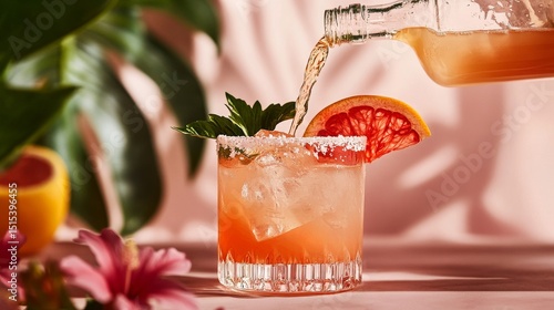Refreshing Cocktail Served With Citrus Garnishes in a Vibrant Setting
