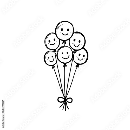 Whimsical smiling balloon bouquet, a joyful illustration. 