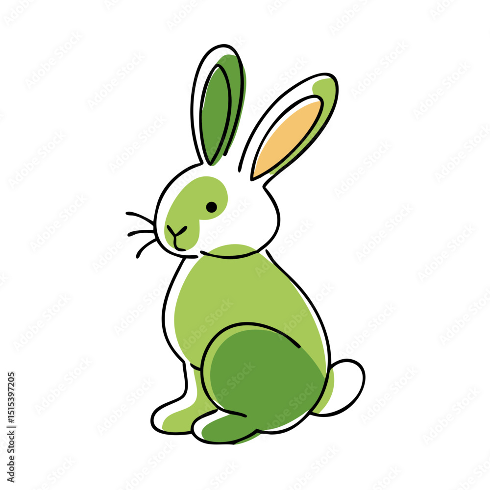 Obraz premium Green and white cartoon rabbit sitting