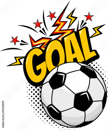 Wallpaper Mural Goal football game, soccer ball. Text speech bubble balloon exploding. Comic pop art style wow banner message. Halftone dot funny vector on transparent background. Torontodigital.ca