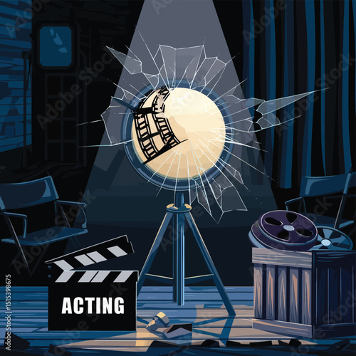 vector icons for cinema, Director's Chair , theatrical roles, video tape, cinema shattered spotlight, Theater Ticket

